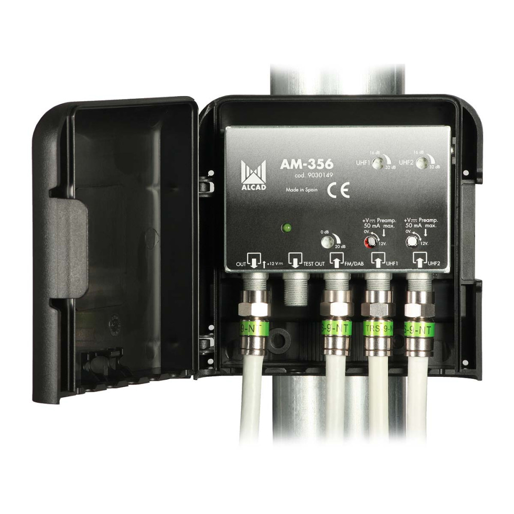 Zunanji antenski ojačevalnik ALCAD AM-356 FM/DAB + 2× UHF, 20/32 dB, 12 V
